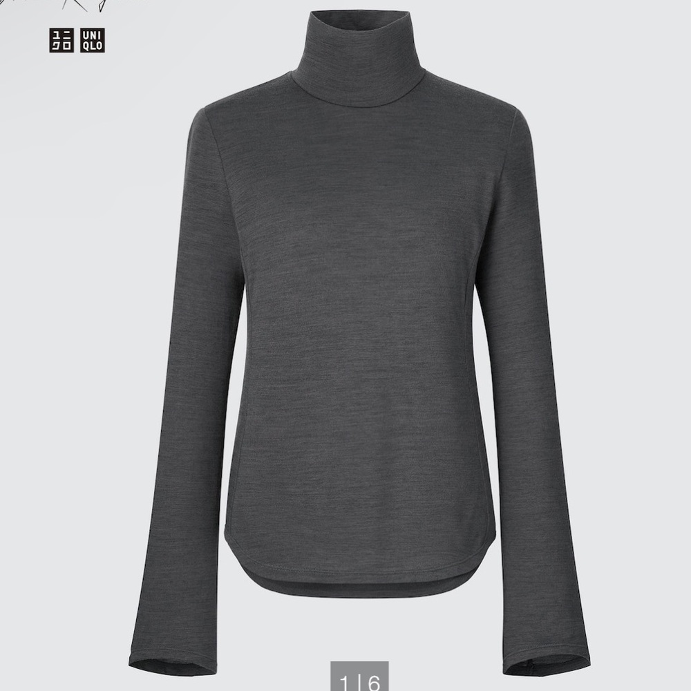 Uniqlo Mame Kurogouchi Wool Blend Turtleneck Long Sleeve T-Shirt Gray XS EUC